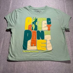 Happy Earth Sage Green Graphic Crop Top - Protect Our Planet